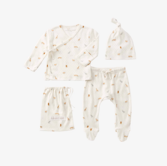 Safari Print Organic Cotton Pointelle Layette 3 Pc Gift Set